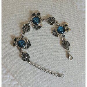 Silver tone Blue Owl Animal Chain Wrap Costume Bracelet BR1